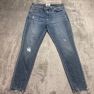 Denizen from Levis Mid Rise Skinny Jeans Medium Wash Distressed Raw Hem Women 29